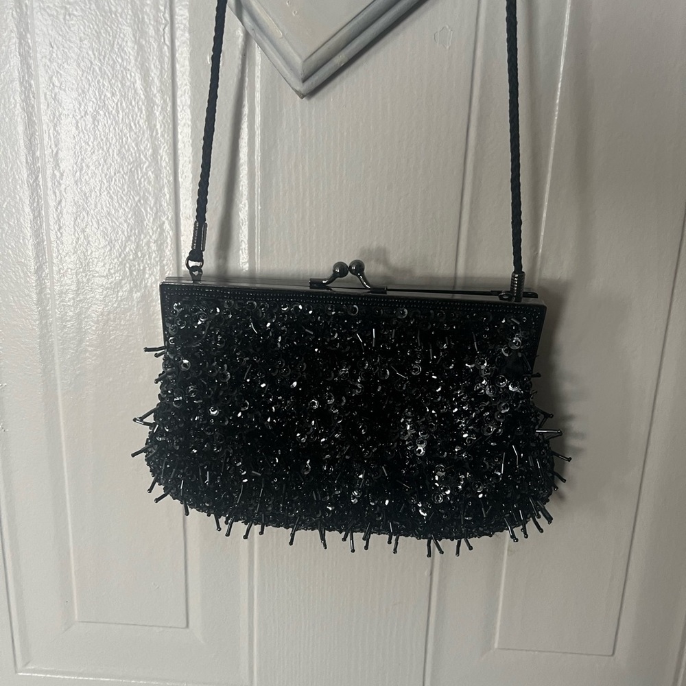 Elegant Black Beaded Clutch